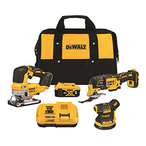 Dewalt 6 piece combo kit with jigsaw, oscillating tool, sander, battery, charger and bag