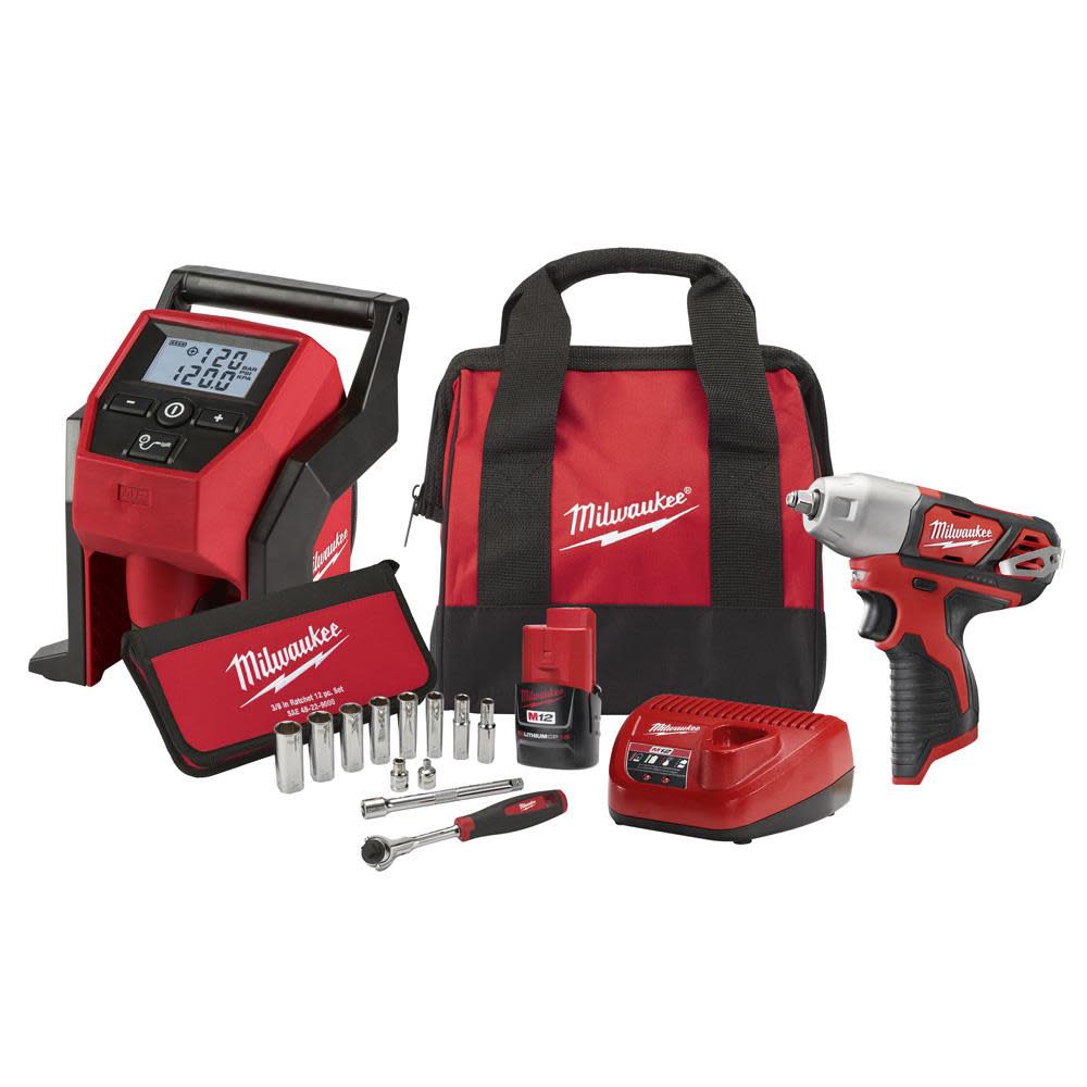 Milwaukee M12 3/8 in. Impact Wrench Kit with Inflator