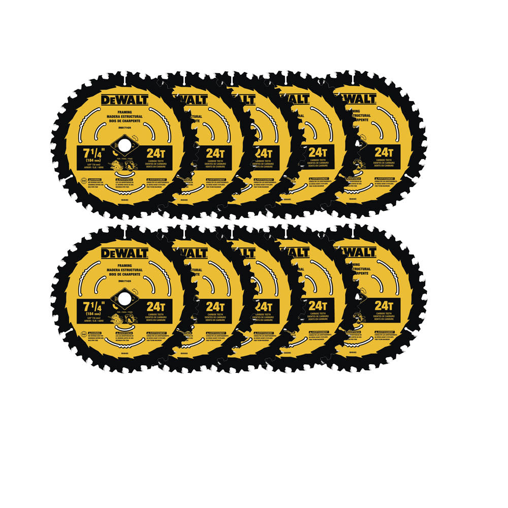 DEWALT 7-1/4-in 24T Saw Blade with ToughTrack tooth design - 10 PACK