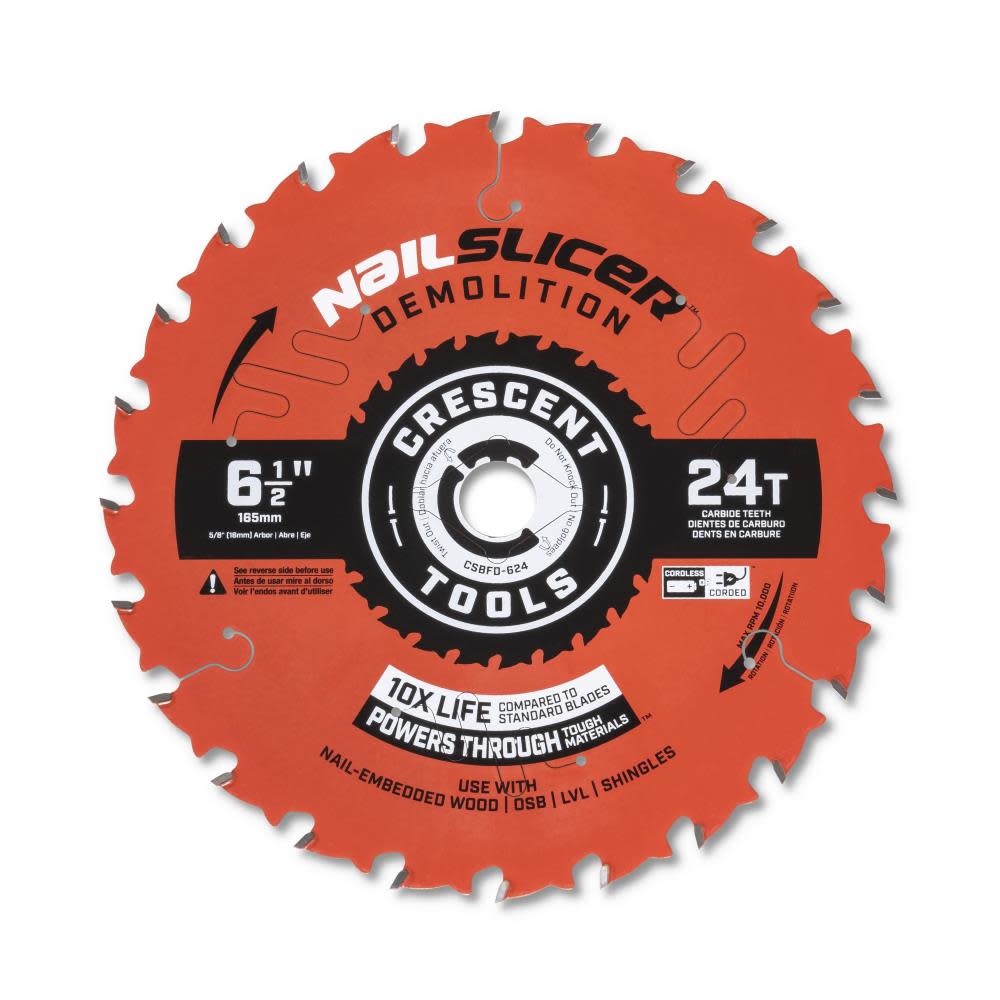 CRESCENT APEX Circular Saw Blade 6 1/2" x 24 Tooth NailSlicer Demolition