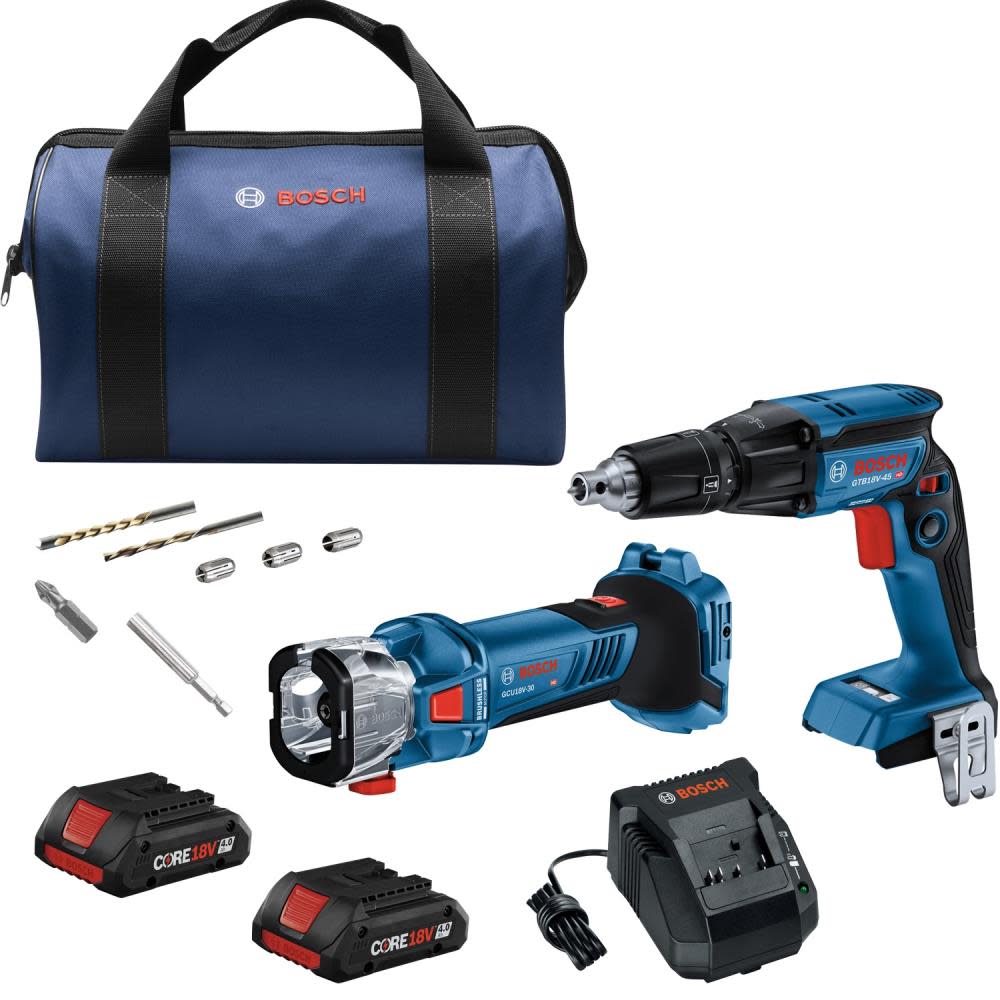 18V 2-Tool Combo Kit with Brushless Screwgun, Brushless Cut-Out Tool and (2) CORE18V 4.0 Ah Compact Batteries