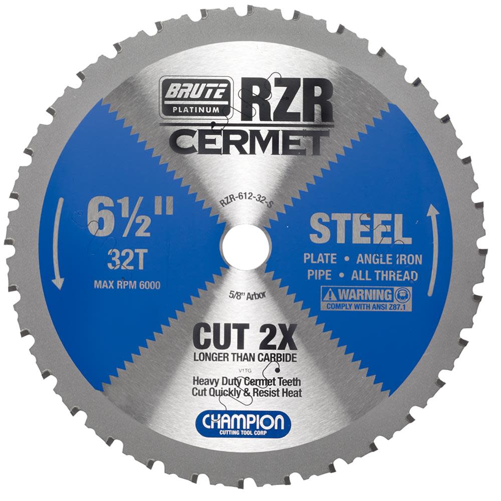 Champion Cutting Tool Brute Cermet Tipped Circular Saw Blade 6-1/2 In. (steel cutting)
Champion Cutting Tool Brute Cermet Tipped Circular Saw Blade 6-1/2 In. (steel cutting)