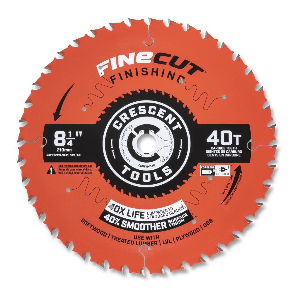 Crescent Circular Saw Blade 8 1/4" x 40 Tooth Fine Cut Finishing