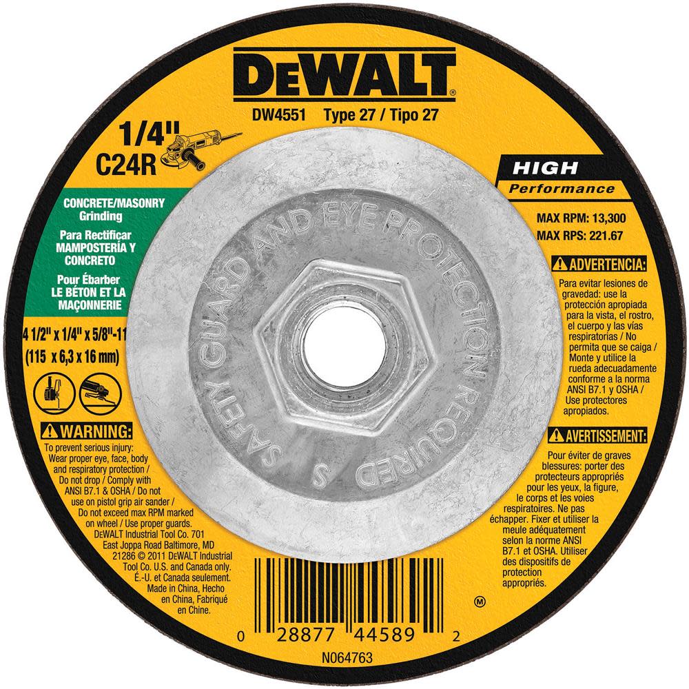 DEWALT 4-1/2 in. x 1/4 in. x 5/8 in. to 11 Masonry Grinding