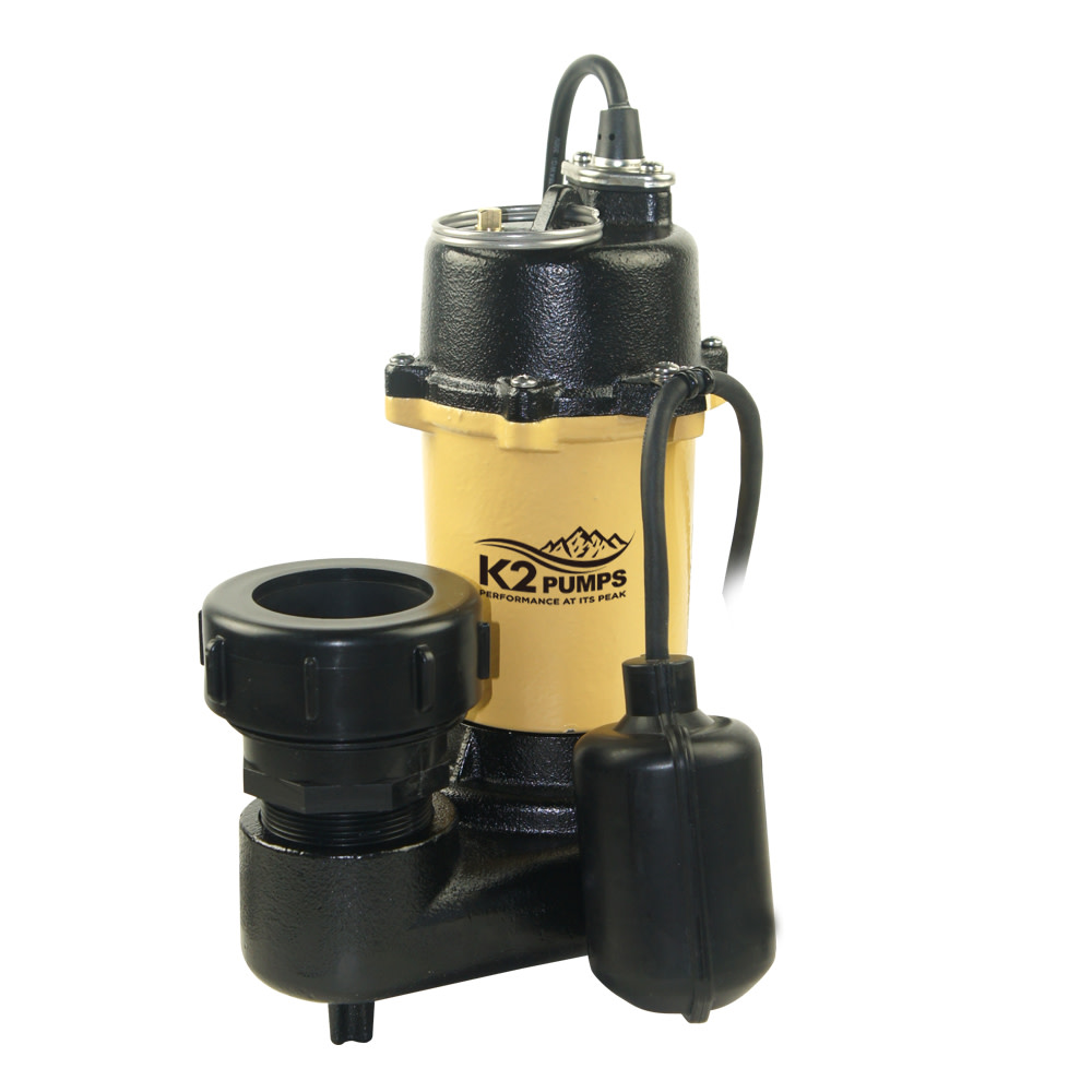 K2 Pumps Effluent Pump 1/2 HP Cast Iron with Piggyback Tethered Switch