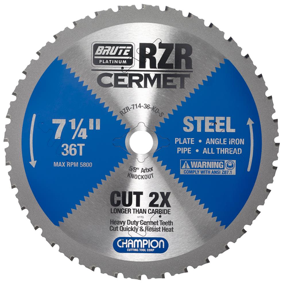 Champion Cutting Tool Brute Cermet Tipped Circular Saw Blade 7-1/4 In (steel cutting)
Champion Cutting Tool Brute Cermet Tipped Circular Saw Blade 7-1/4 In (steel cutting)