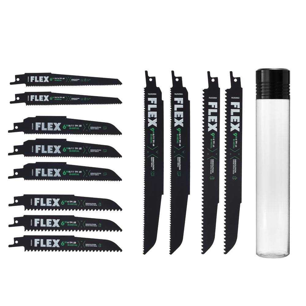 FLEX Demolition Reciprocating Saw Blade Set With Case 12pc