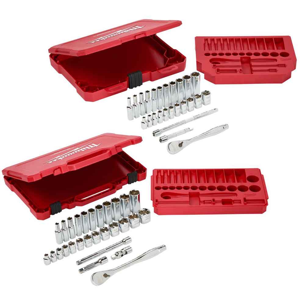 Milwaukee 54pc 1/4In & 3/8In Dr SAE Mechanics Socket Set Bundle