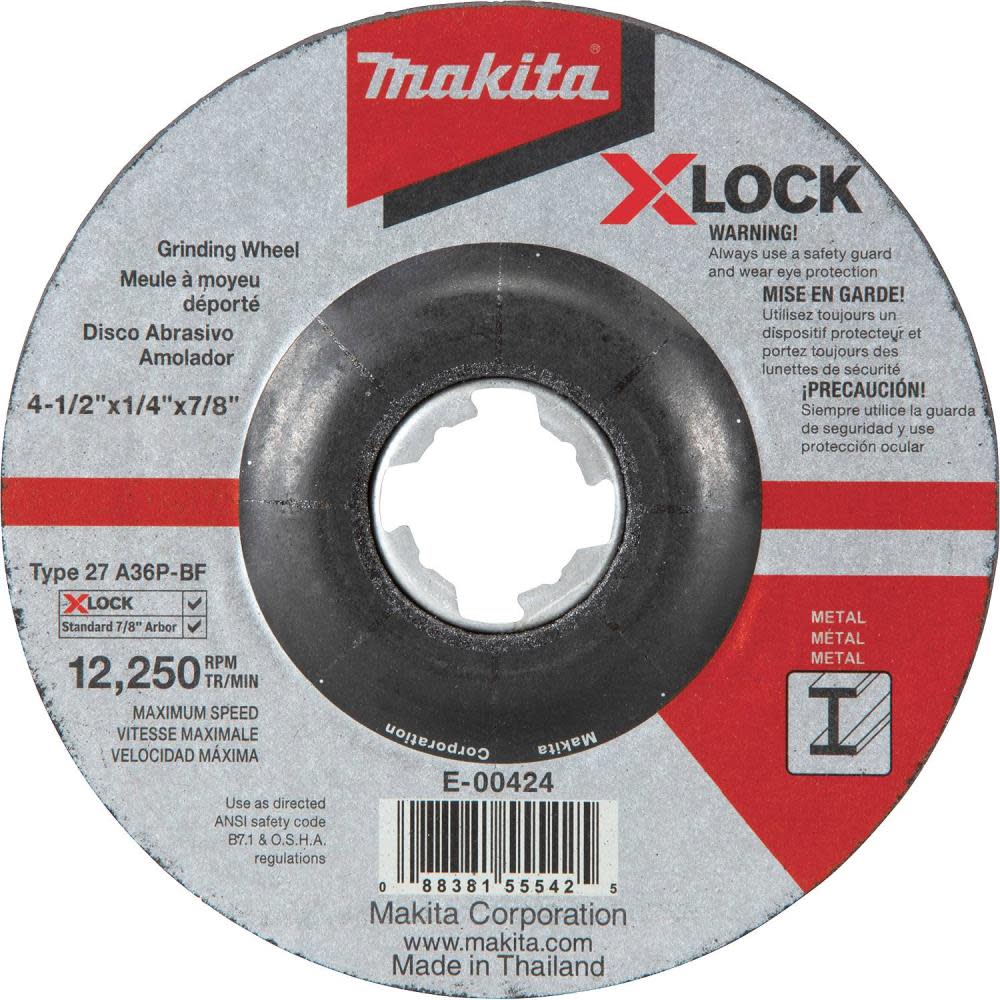 Makita X-LOCK 4-1/2" x 1/4" x 7/8" Type 27 General Purpose 36 Grit Metal Abrasive Grinding Wheel
Makita X-LOCK 4-1/2" x 1/4" x 7/8" Type 27 General Purpose 36 Grit Metal Abrasive Grinding Wheel