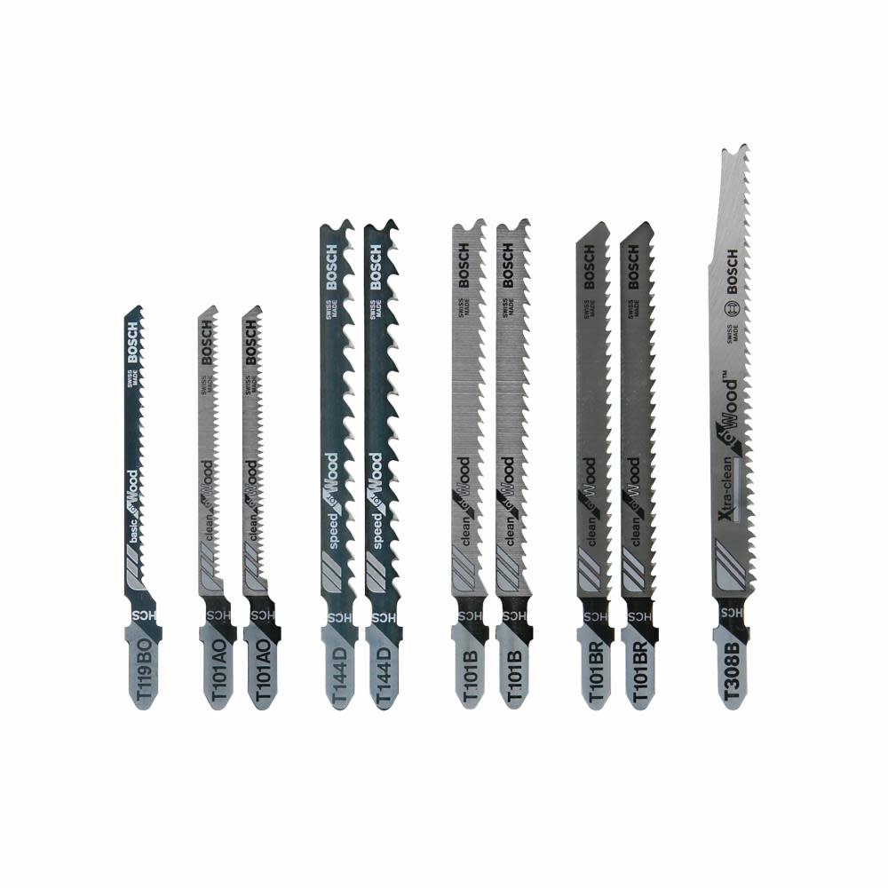Bosch Jig Saw Blade Set 10pc T Shank for Extra Clean Wood Cutting