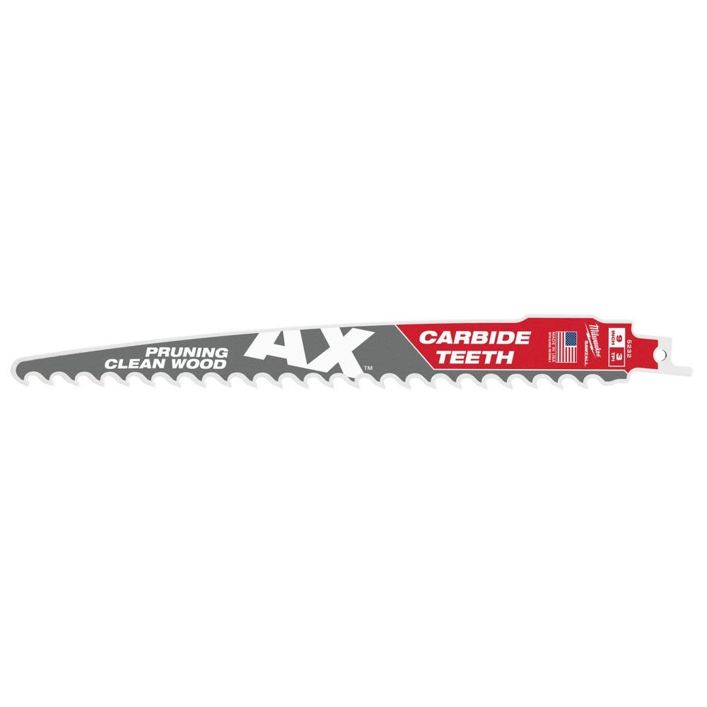 Milwaukee 9" 3 TPI The AX with Carbide Teeth for Pruning & Clean Wood SAWZALL Blade 3PK
Milwaukee 9" 3 TPI The AX with Carbide Teeth for Pruning & Clean Wood SAWZALL Blade 3PK