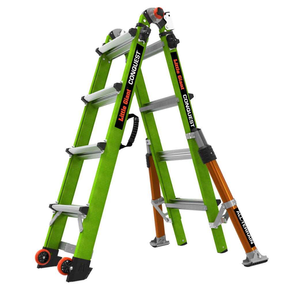 Little Giant Safety Conquest All-Terrain Model 17 - ANSI Type 1A - 300 lb Rated - Fiberglass Articulated Extendable Ladder with Adjustable Outriggers Accessory Ports Carry Handle V-Bar and Tip & Glide Wheels
Little Giant Safety Conquest All-Terrain Model 17 - ANSI Type 1A - 300 lb Rated - Fiberglass Articulated Extendable Ladder with Adjustable Outriggers Accessory Ports Carry Handle V-Bar and Tip & Glide Wheels