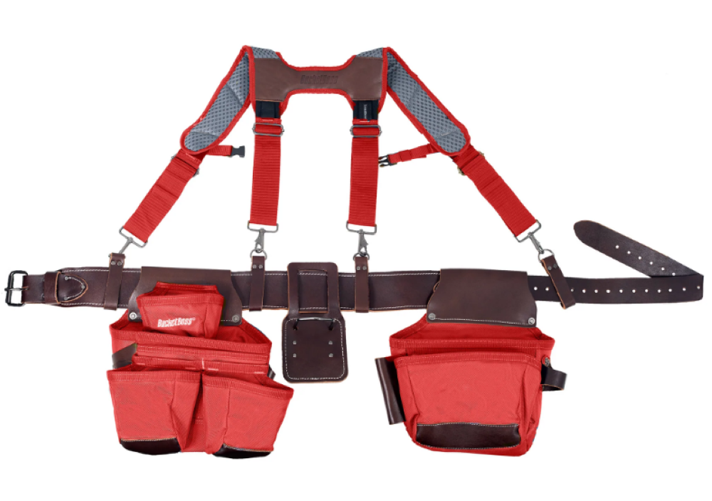 Bucket Boss Leather Hybrid Toolbelt with Suspenders Red