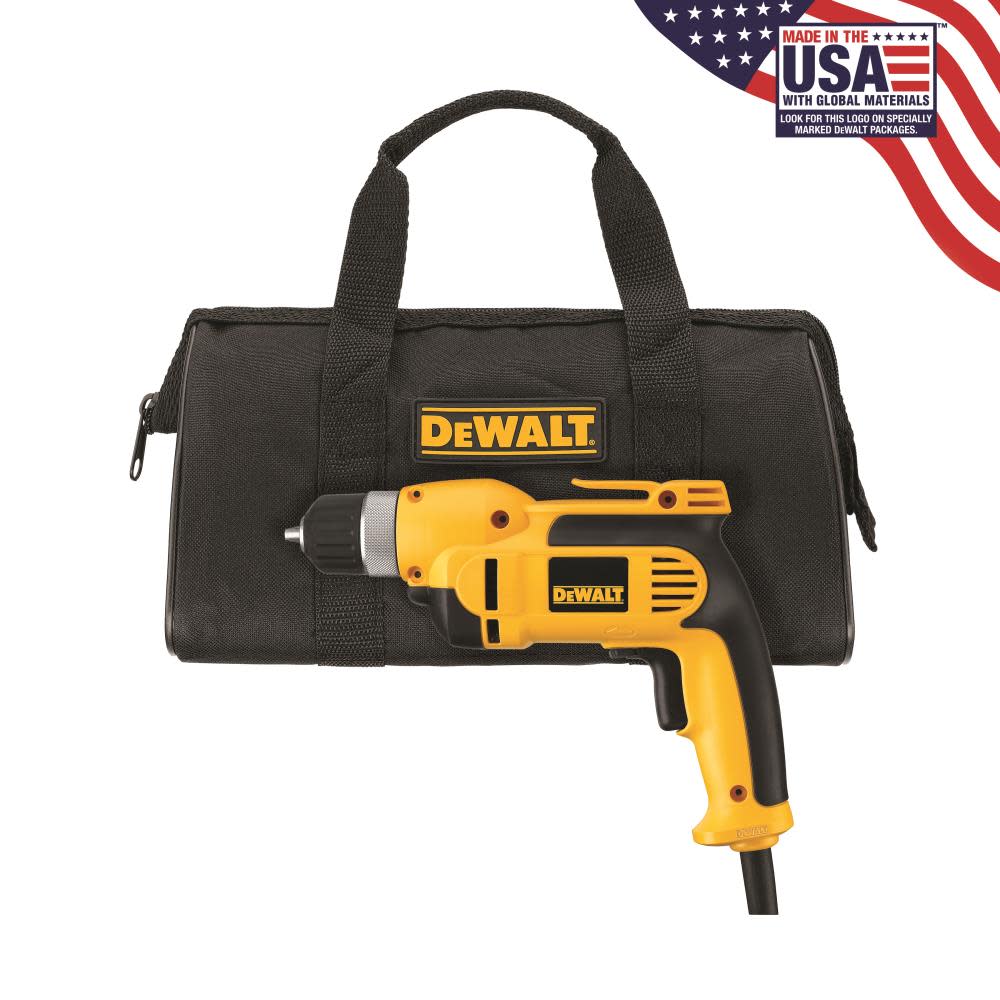 DEWALT 3/8" (10mm) VSR Pistol Grip Drill Kit with Keyless Chuck