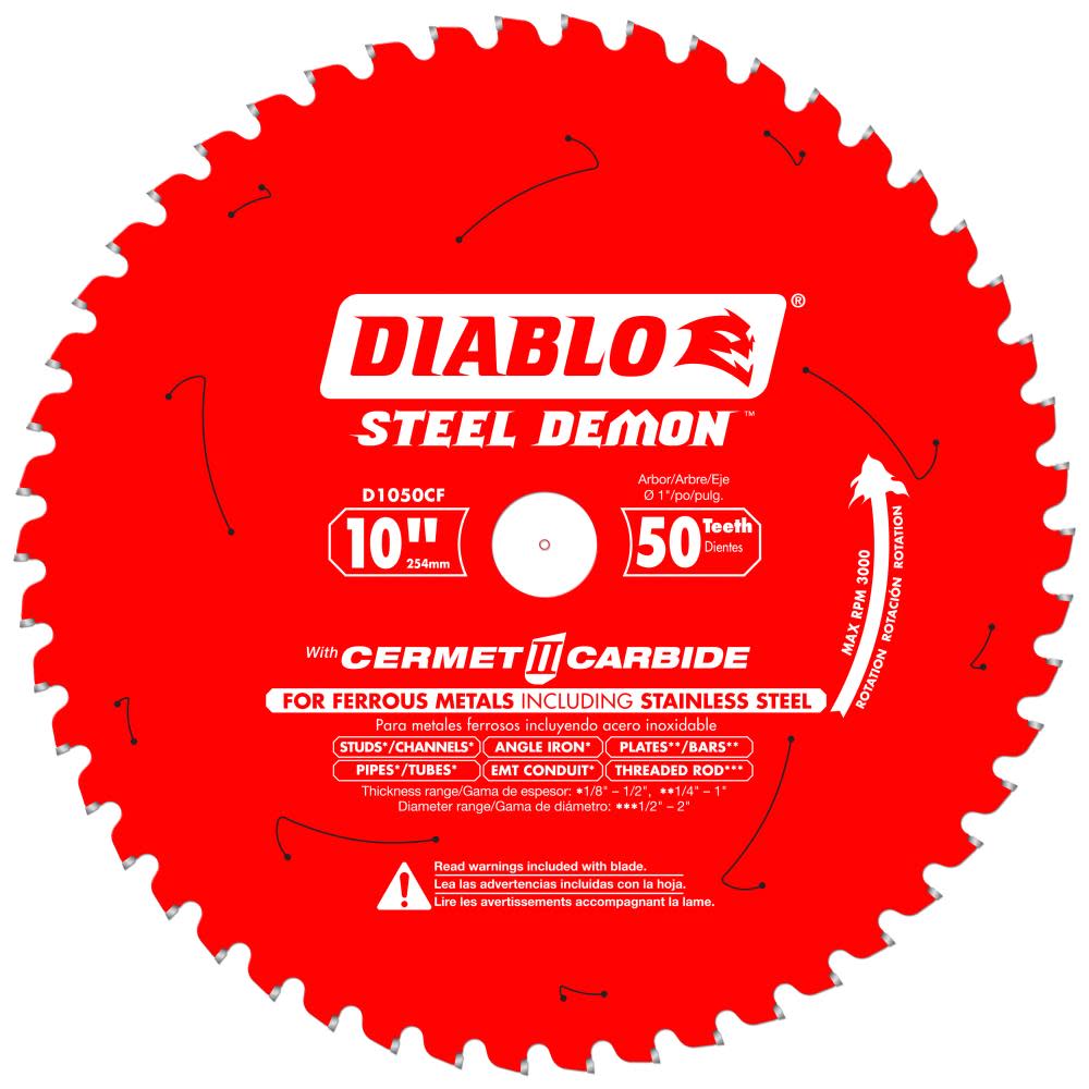 Diablo Tools 10 in x 50 Tooth Steel Demon Cermet Metal and Stainless Steel Cutting Saw Blade
Diablo Tools 10 in x 50 Tooth Steel Demon Cermet Metal and Stainless Steel Cutting Saw Blade