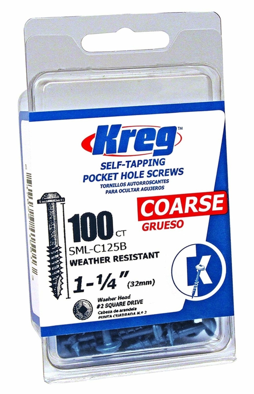 Kreg 1-1/4" #8 CRS WH Blue-Kote Pocket Screw - 100ct
