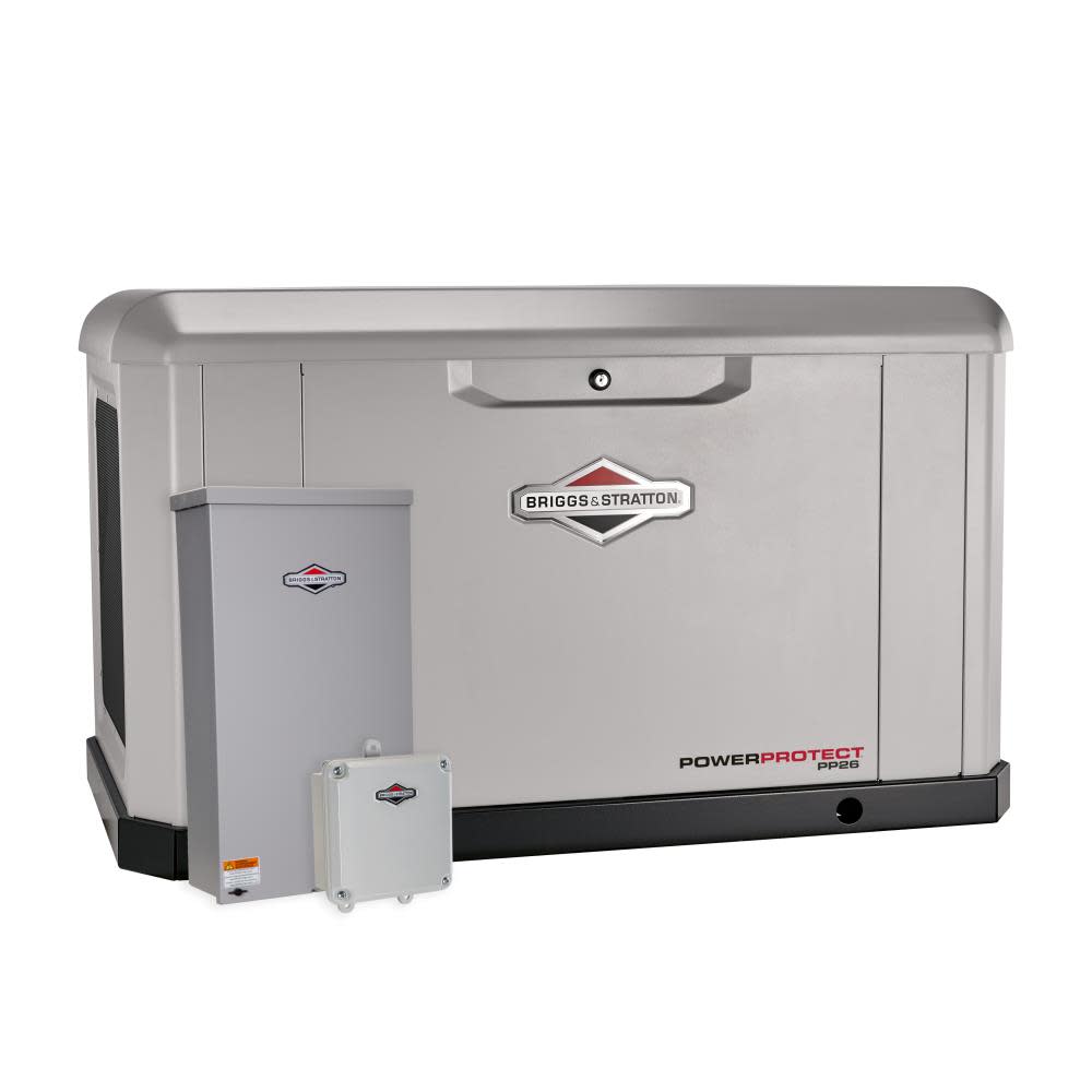 Briggs and Stratton PowerProtect Standby Generator with Automatic Transfer Switch 26000 Watt (LP)/24000 Watt (NG)
Briggs and Stratton PowerProtect Standby Generator with Automatic Transfer Switch 26000 Watt (LP)/24000 Watt (NG)