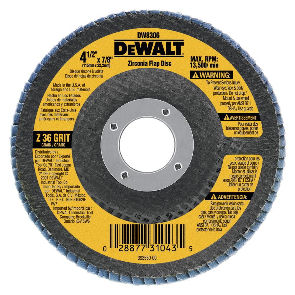 DEWALT 4-1/2-in x 7/8-in 36 Grit Zirconia Flap Disc