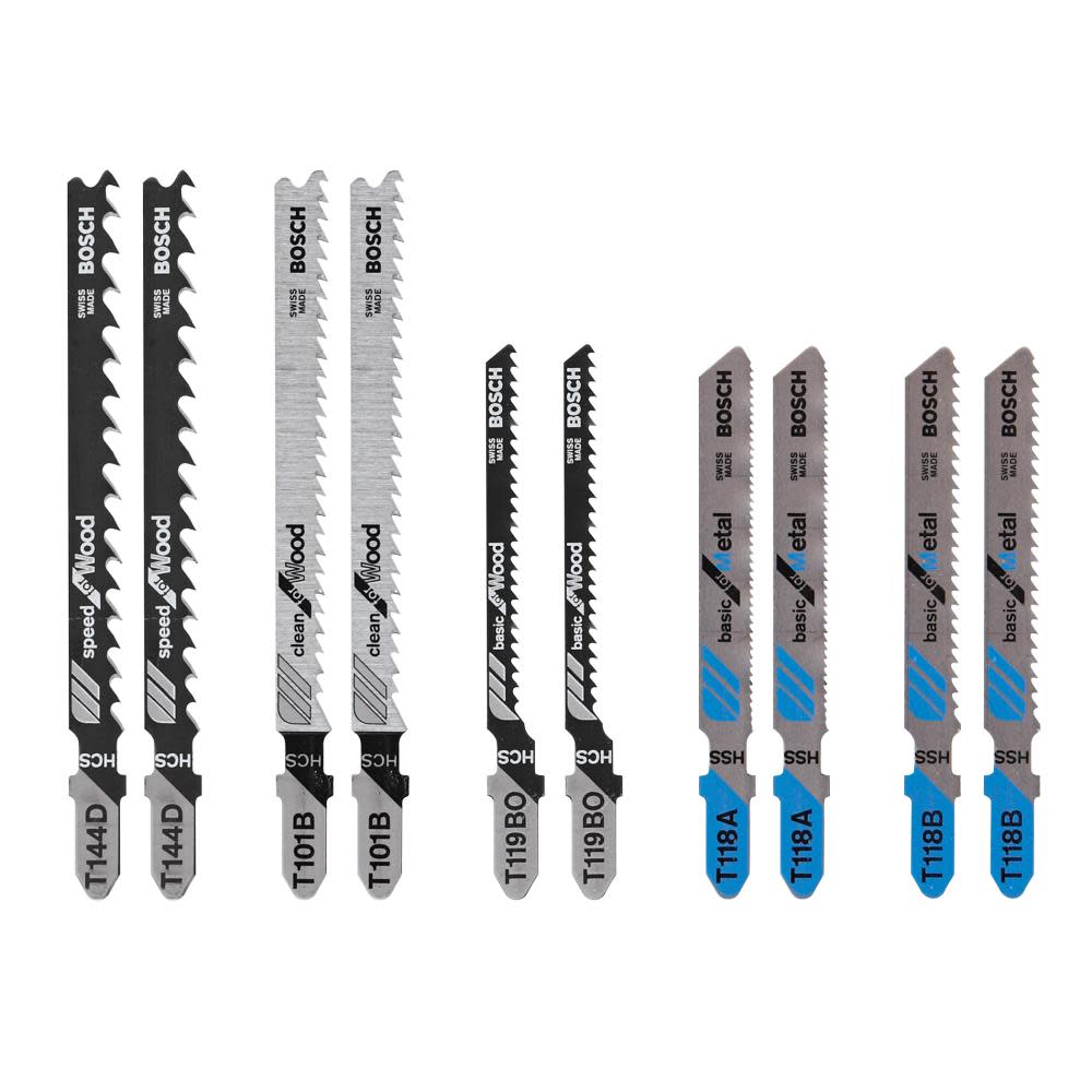 Bosch 10 pc. Wood and Metal Cutting T-Shank Jig Saw Blade Set