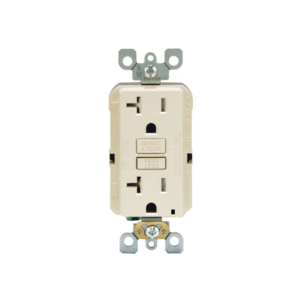 Leviton SmartlockPro NEMA GFCI Outlet 20A 125V Duplex LightAlmond