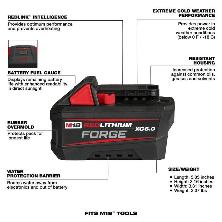 Milwaukee M18 REDLITHIUM FORGE XC 18V 6Ah Lithium Ion Power Tool Battery Pack with Fuel Indicator, large image number 7
