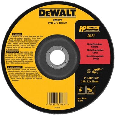 DEWALT Cutting Wheel 7in X .045in X 7/8in HP T27, large image number 0