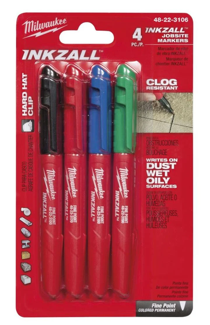 Milwaukee INKZALL Fine Point Colored Markers (4 Pack)