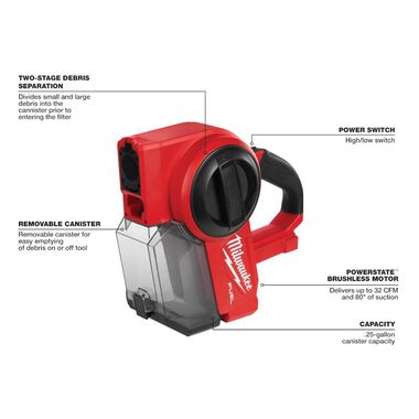 Milwaukee M18 FUEL Compact Vacuum Reconditioned (Bare Tool), large image number 2