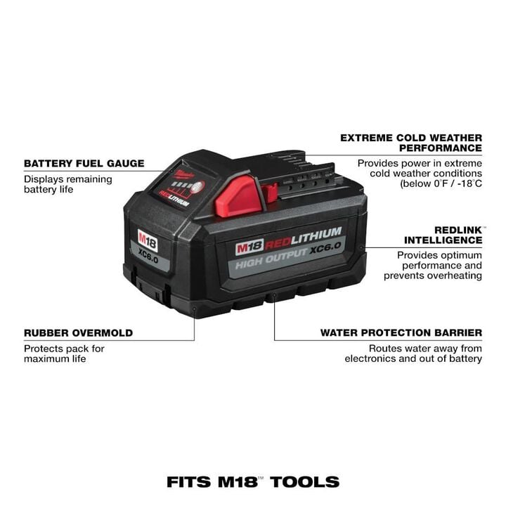 Milwaukee M18 REDLITHIUM HIGH OUTPUT XC 18V 6Ah Lithium Ion Power Tool Battery Pack with Fuel Indicator, large image number 2