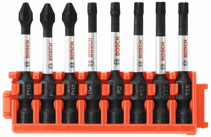 Bosch Impact Tough Phillips Square and Torx 2 Inch Power Bits with Clip for Custom Case System 8 Piece
