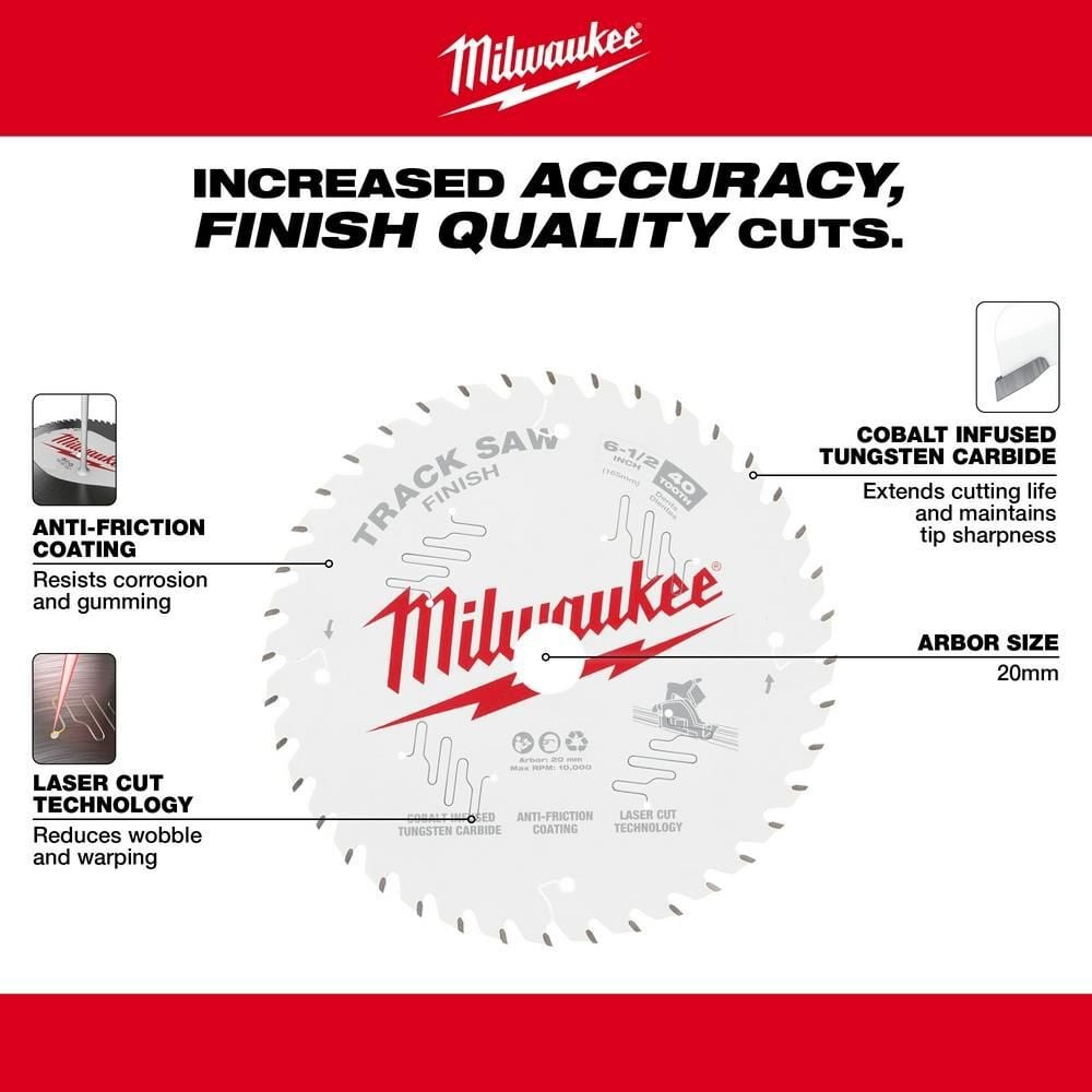 Milwaukee 6 1/2 40T Finish Track Saw Blade, large image number 5