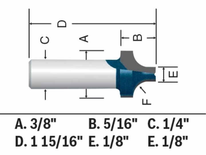 Bosch 3/8in x 5/16in Carbide Tipped Plunge Roundover Router Bit, large image number 3