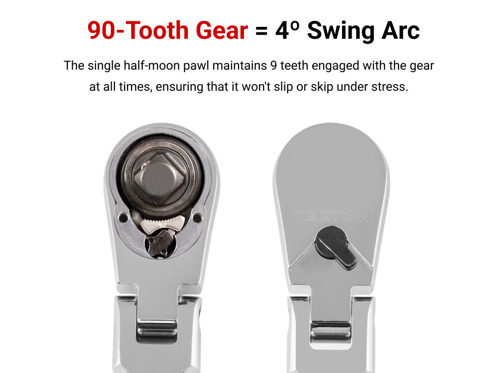 Tekton 1/2 Inch Drive x 6 Inch Flex Head Non-QR Stubby Ratchet, large image number 3