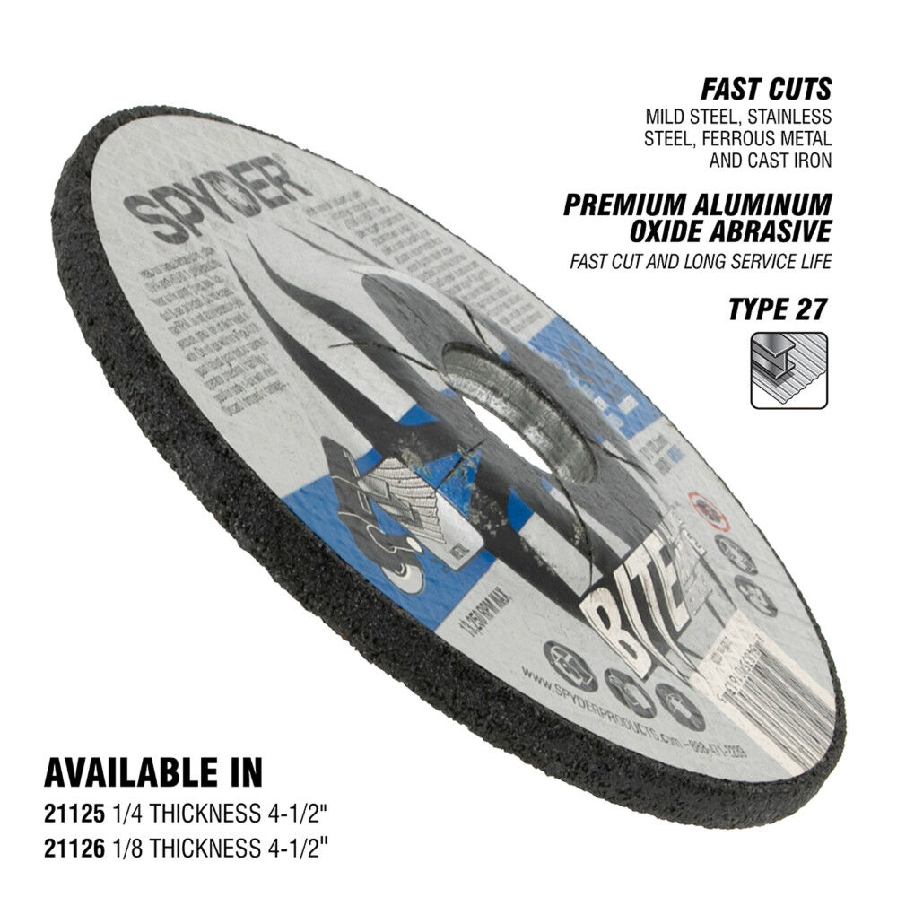 Spyder 4.5 Inch Alum Oxide Grinding Wheel, Type 27, 7/8 Inch Arbor, 1/8 Inch Thick, large image number 3
