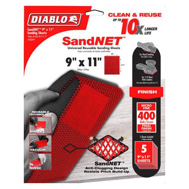 Diablo Tools SandNET Sanding Sheets 9 x 11 400 Grit Universal Reusable 5pc, large image number 2