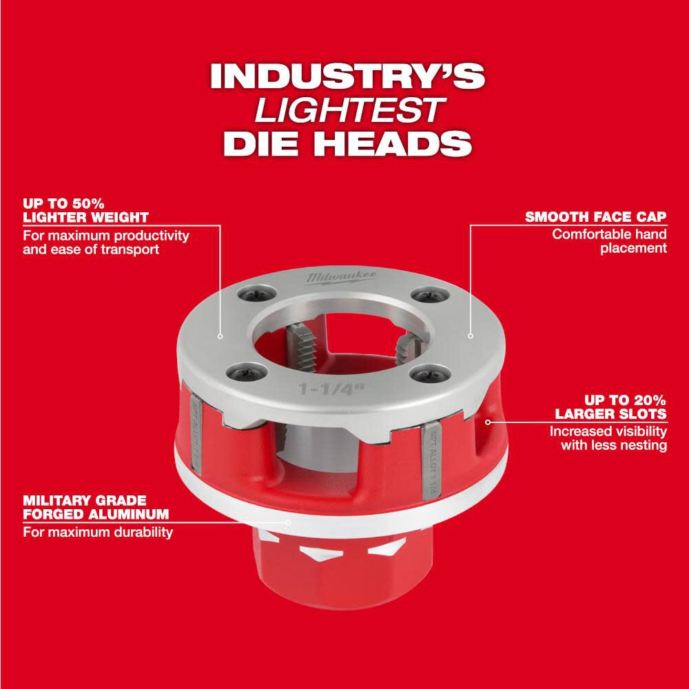 Milwaukee 1 2inch 1 1 4inch Alloy Npt Compact Forged Aluminum Die Head Kit 48 36 1063 Simolary simolary.com 12