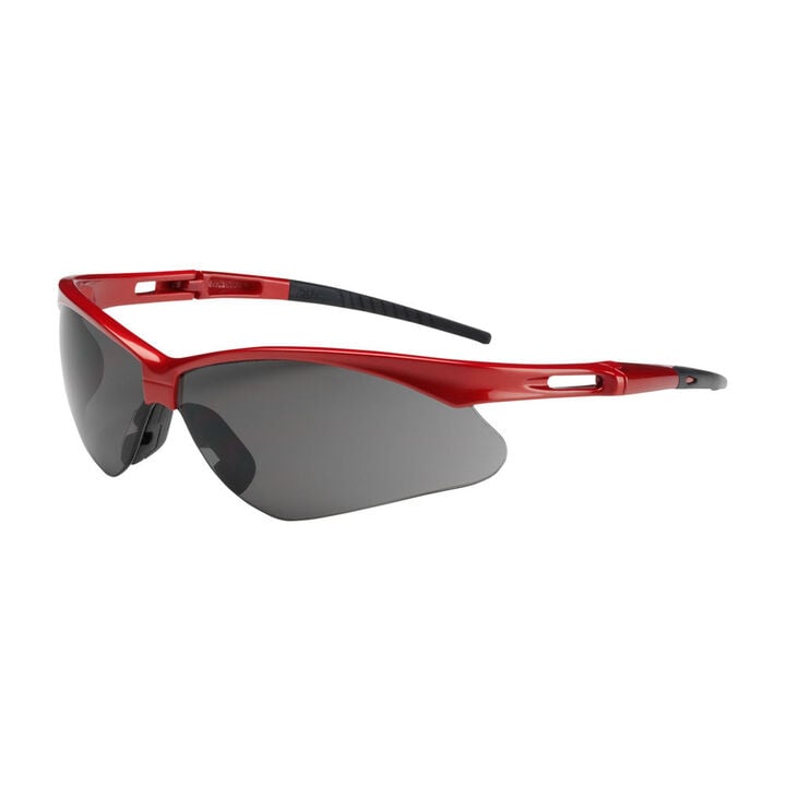 Protective Industrial Products Anser Semi-Rimless Safety Glasses with Red Frame Gray Lens and Anti-Scratch Coating Including Neck Cord