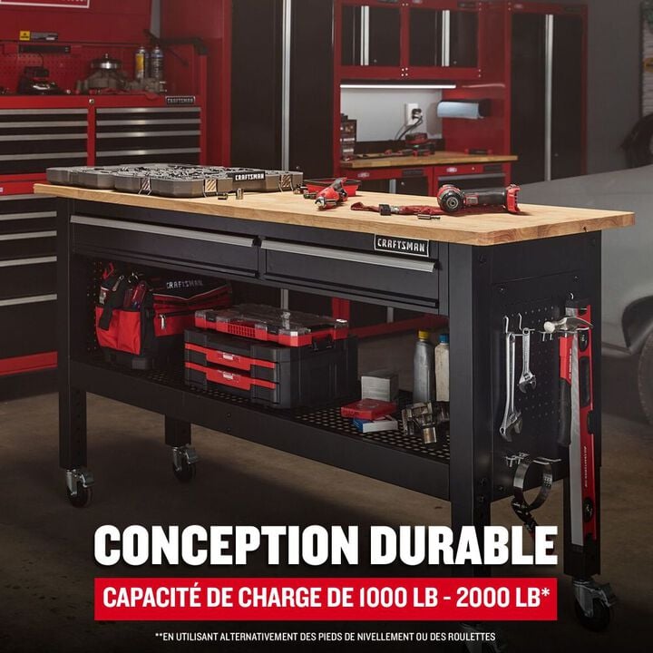 CRAFTSMAN 6 Ft. 2-Drawer Adjustable Height Workbench, Black, large image number 2
