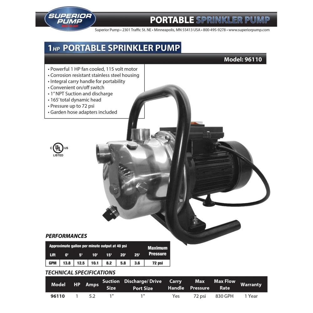 Superior Pump 1 HP Stainless Steel Sprinkler Pump, large image number 2