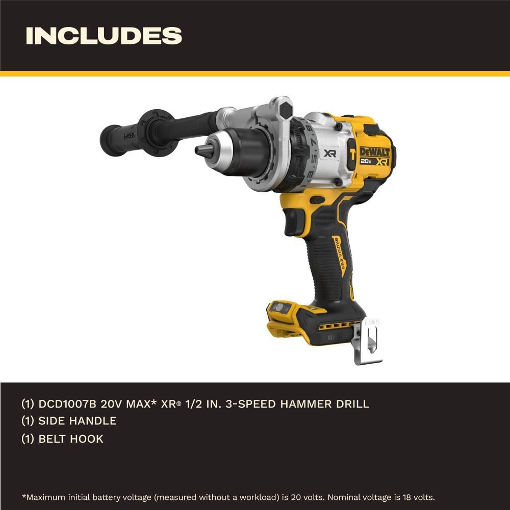 DEWALT 20V MAX XR Brushless Cordless 1/2 Inch Hammer Drill (Bare Tool), large image number 3