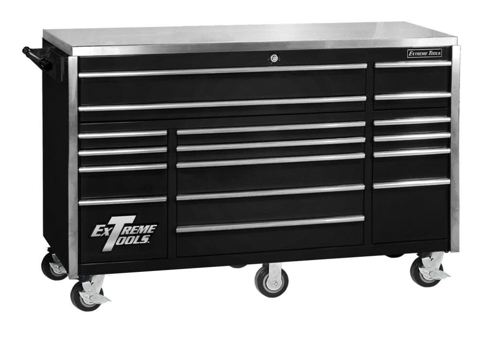 Extreme Tools 72 In. 17 Drawer Triple Bank Professional Roller Cabinet – Black – EX7217RCBK