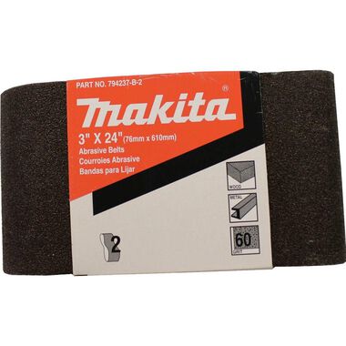 Makita 3 in. x 24 in. 60-Grit Abrasive Belt (2-pack), large image number 1
