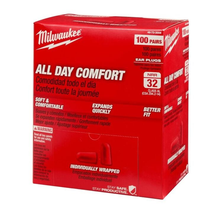 Milwaukee 32db Ear Plugs, 100 Pair, Box