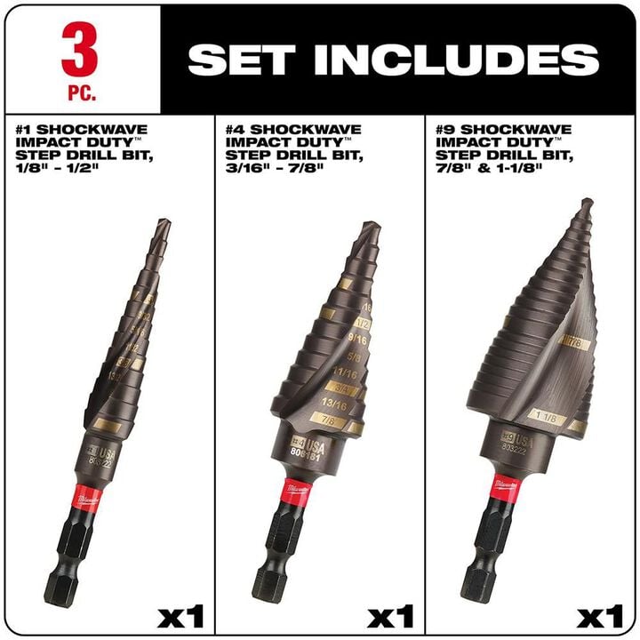 Milwaukee SHOCKWAVE Impact Duty Step Bit Electrician Set (#1 #4 #9), large image number 3