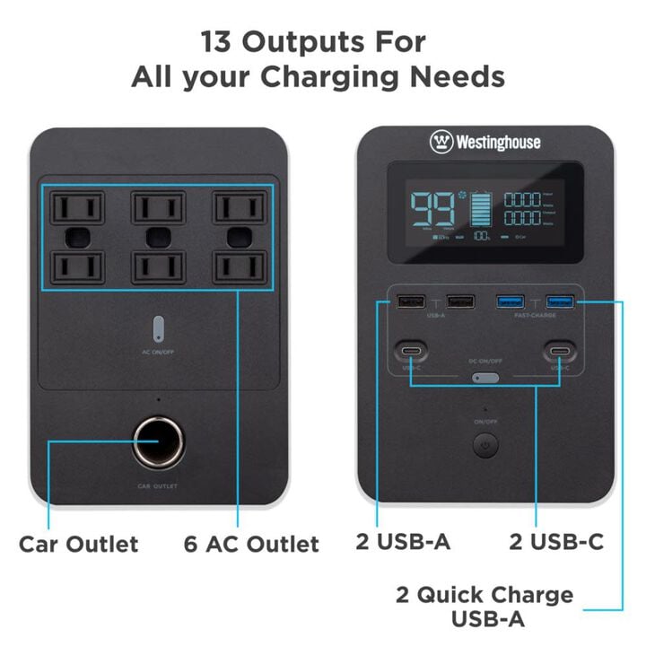 Westinghouse Outdoor Power 3,000 Watt Lithium-Ion Battery Solar Portable Power Station, large image number 4