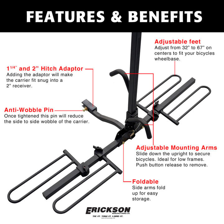 Erickson Mfg Adjustable Hitch-Mount Bicycle Carrier with Bike and Hitch Locks, large image number 1