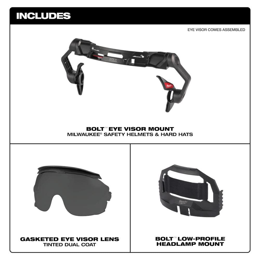 Milwaukee BOLT Gasketed Eye Visor - Tinted Dual Coat Lens for BOLT Safety Helmets & BOLT Hard Hats, large image number 4