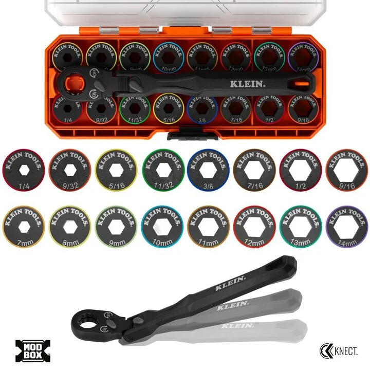 Klein Tools KNECT Ratcheting Low-Profile Socket Wrench Set 18 Pieces