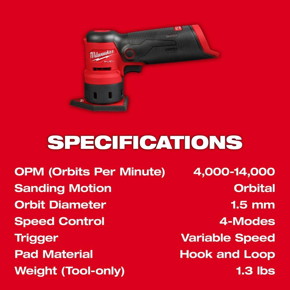 Milwaukee M12 FUEL Orbital Detail Sander Bare Tool 2531 20