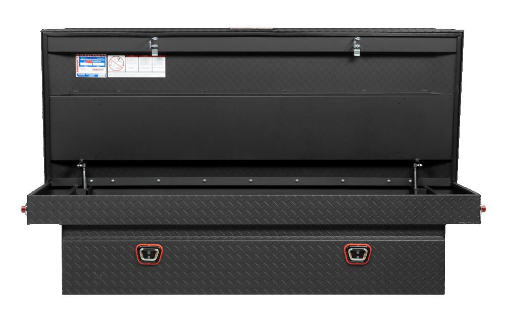 Premium aluminum crossbed storage toolbox by weather guard top